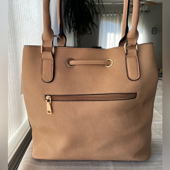 Tan Vegan Leather Tote with removable Strap - Picture 3 of 15